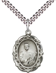 [4146JSS/24S] Sterling Silver Saint Jude Pendant on a 24 inch Light Rhodium Heavy Curb chain