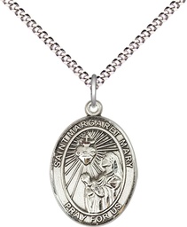 [8420SS/18S] Sterling Silver Saint Margaret Mary Alacoque Pendant on a 18 inch Light Rhodium Light Curb chain