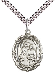 [4146RASS/24S] Sterling Silver Saint Raphael the Archangel Pendant on a 24 inch Light Rhodium Heavy Curb chain