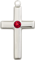 [2195SS-STN7] Sterling Silver Cross Medal with a 3mm Ruby Swarovski stone