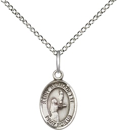 [9017SS/18SS] Sterling Silver Saint Bernadette Pendant on a 18 inch Sterling Silver Light Curb chain