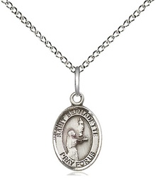 [9017SS/18SS] Sterling Silver Saint Bernadette Pendant on a 18 inch Sterling Silver Light Curb chain