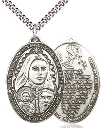 [4147SS/24S] Sterling Silver Saint Therese of the Child of Jesus Pendant on a 24 inch Light Rhodium Heavy Curb chain
