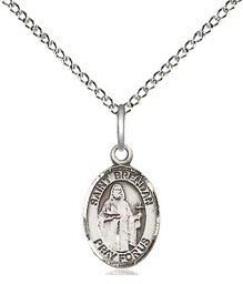 [9018SS/18SS] Sterling Silver Saint Brendan the Navigator Pendant on a 18 inch Sterling Silver Light Curb chain