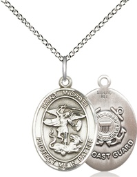 [1172SS3/18SS] Sterling Silver Saint Michael Coast Guard Pendant on a 18 inch Sterling Silver Light Curb chain