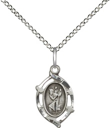 [4152CSS/18SS] Sterling Silver Saint Christopher Pendant on a 18 inch Sterling Silver Light Curb chain