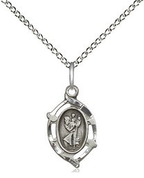 [4152CSS/18SS] Sterling Silver Saint Christopher Pendant on a 18 inch Sterling Silver Light Curb chain