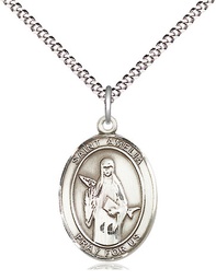 [8313SS/18S] Sterling Silver Saint Amelia Pendant on a 18 inch Light Rhodium Light Curb chain