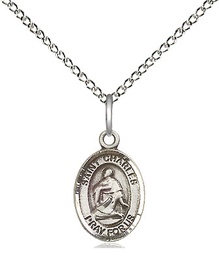 [9020SS/18SS] Sterling Silver Saint Charles Borromeo Pendant on a 18 inch Sterling Silver Light Curb chain