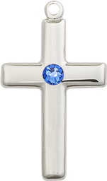 [2195SS-STN9] Sterling Silver Cross Medal with a 3mm Sapphire Swarovski stone