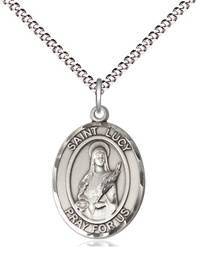 [8422SS/18S] Sterling Silver Saint Lucy Pendant on a 18 inch Light Rhodium Light Curb chain