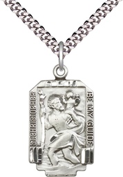 [4209SS/24S] Sterling Silver Saint Christopher Pendant on a 24 inch Light Rhodium Heavy Curb chain