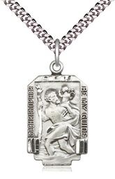 [4209SS/24S] Sterling Silver Saint Christopher Pendant on a 24 inch Light Rhodium Heavy Curb chain