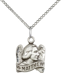 [4210SS/18SS] Sterling Silver Saint Matthew Pendant on a 18 inch Sterling Silver Light Curb chain