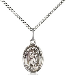 [9022SS/18SS] Sterling Silver Saint Christopher Pendant on a 18 inch Sterling Silver Light Curb chain