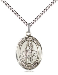 [8325SS/18S] Sterling Silver Saint Cornelius Pendant on a 18 inch Light Rhodium Light Curb chain