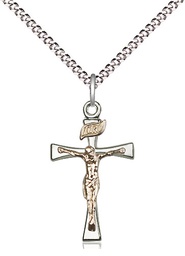 [2237GF/SS/18S] Two-Tone GF/SS Maltese Crucifix Pendant on a 18 inch Light Rhodium Light Curb chain