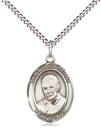 [8326SS/18S] Sterling Silver Saint Luigi Orione Pendant on a 18 inch Light Rhodium Light Curb chain