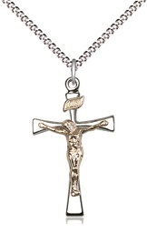 [2238GF/SS/18S] Two-Tone GF/SS Maltese Crucifix Pendant on a 18 inch Light Rhodium Light Curb chain