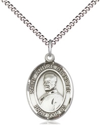 [8424SS/18S] Sterling Silver Saint Andre Bessette Pendant on a 18 inch Light Rhodium Light Curb chain