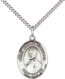 [8424SS/18S] Sterling Silver Saint Andre Bessette Pendant on a 18 inch Light Rhodium Light Curb chain