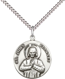 [2278SS/18S] Sterling Silver Saint John Vianney Pendant on a 18 inch Light Rhodium Light Curb chain