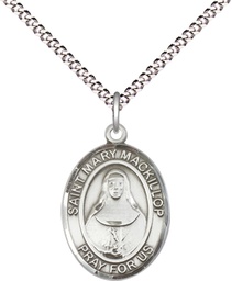[8425SS/18S] Sterling Silver Saint Mary Mackillop Pendant on a 18 inch Light Rhodium Light Curb chain