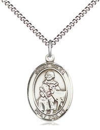 [8349SS/18S] Sterling Silver Saint Giles Pendant on a 18 inch Light Rhodium Light Curb chain