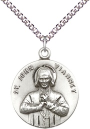 [2279SS/24SS] Sterling Silver Saint John Vianney Pendant on a 24 inch Sterling Silver Heavy Curb chain