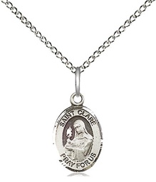 [9028SS/18SS] Sterling Silver Saint Clare of Assisi Pendant on a 18 inch Sterling Silver Light Curb chain