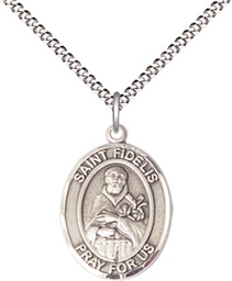 [8426SS/18S] Sterling Silver Saint Fidelis Pendant on a 18 inch Light Rhodium Light Curb chain