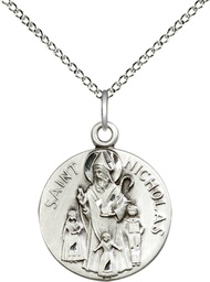 [4244SS/18SS] Sterling Silver Saint Nicholas Pendant on a 18 inch Sterling Silver Light Curb chain