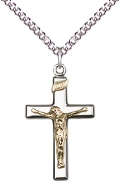 [2291GF/SS/24SS] Two-Tone GF/SS Crucifix Pendant on a 24 inch Sterling Silver Heavy Curb chain