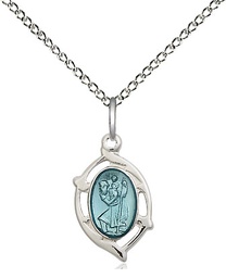 [4259SS/18SS] Sterling Silver Saint Christopher Pendant on a 18 inch Sterling Silver Light Curb chain