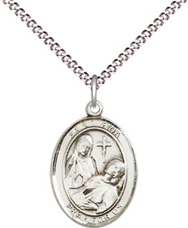 [8364SS/18S] Sterling Silver Saint Fina Pendant on a 18 inch Light Rhodium Light Curb chain
