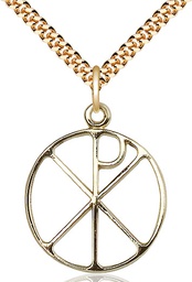 [2295GF/24G] 14kt Gold Filled Chi Rho Pendant on a 24 inch Gold Plate Heavy Curb chain