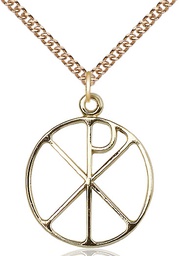 [2295GF/24GF] 14kt Gold Filled Chi Rho Pendant on a 24 inch Gold Filled Heavy Curb chain