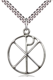[2295SS/24S] Sterling Silver Chi Rho Pendant on a 24 inch Light Rhodium Heavy Curb chain