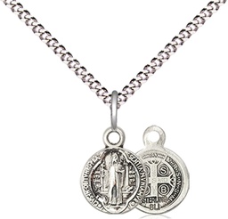 [2341SS/18S] Sterling Silver Saint Benedict Pendant on a 18 inch Light Rhodium Light Curb chain