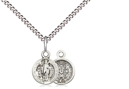 [2341SS/18S] Sterling Silver Saint Benedict Pendant on a 18 inch Light Rhodium Light Curb chain