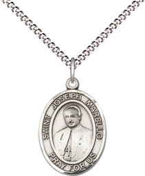 [8430SS/18S] Sterling Silver Saint Joseph Marello Pendant on a 18 inch Light Rhodium Light Curb chain