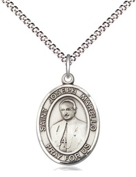 [8430SS/18S] Sterling Silver Saint Joseph Marello Pendant on a 18 inch Light Rhodium Light Curb chain