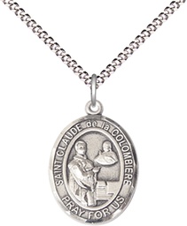 [8432SS/18S] Sterling Silver Saint Claude de la Colombiere Pendant on a 18 inch Light Rhodium Light Curb chain