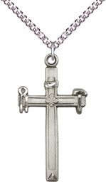 [2394SS/24SS] Sterling Silver Carpenter Cross Pendant on a 24 inch Sterling Silver Heavy Curb chain