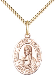 [8438GF/18G] 14kt Gold Filled Saint Kateri Tekakwitha Pendant on a 18 inch Gold Plate Light Curb chain