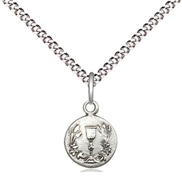[2515SS/18S] Sterling Silver Communion Chalice Pendant on a 18 inch Light Rhodium Light Curb chain