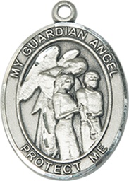 [8439SS] Sterling Silver Guardian Angel w/Children Medal