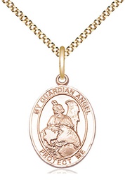 [8440GF/18G] 14kt Gold Filled Guardian Angel Protector Pendant on a 18 inch Gold Plate Light Curb chain