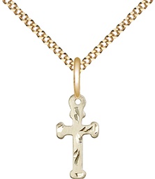 [2521GF/18G] 14kt Gold Filled Cross Pendant on a 18 inch Gold Plate Light Curb chain