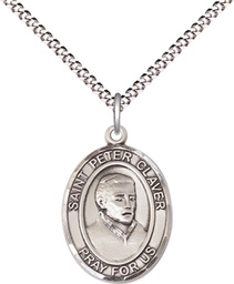 [8442SS/18S] Sterling Silver Saint Peter Claver Pendant on a 18 inch Light Rhodium Light Curb chain